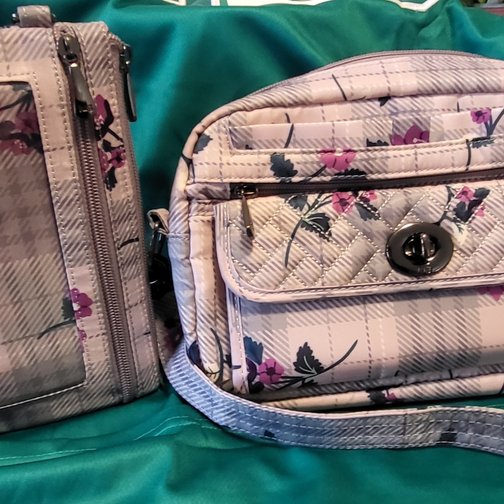 LUG - SWITCH Quilted Floral Crossbody Bag with PEEKABOO pouch - Pink and Gray